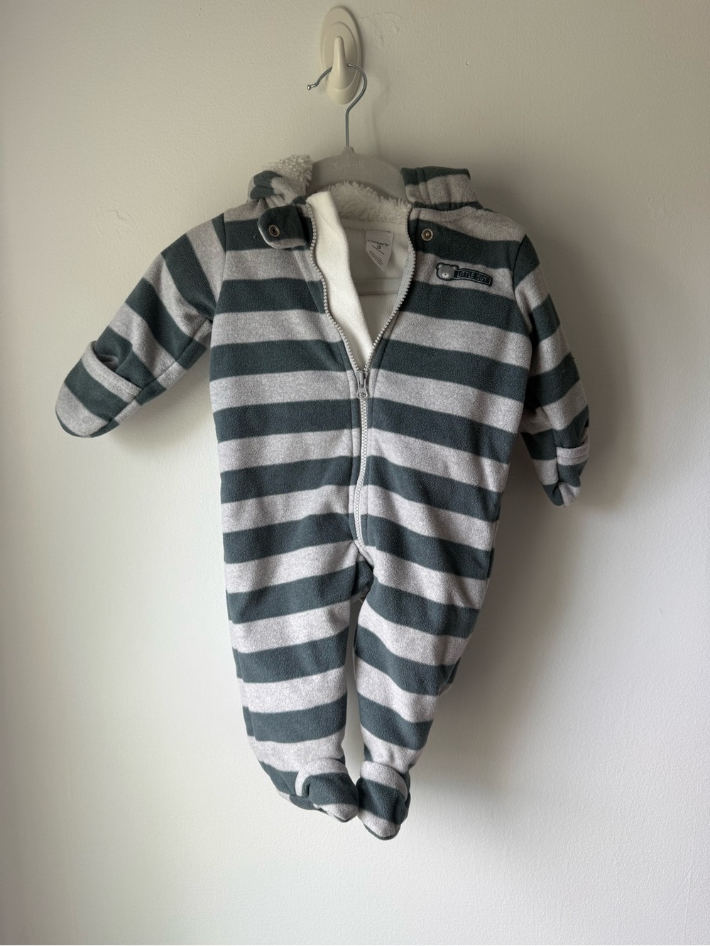 Carter's Green & White Striped Hooded Baby Footed One-Piece